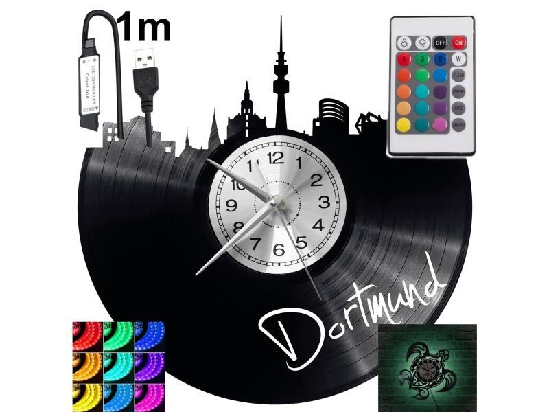Dortmund Nástěnné hodiny podsvícené Led Rgb na dálkové ovládání Vinylová deska Nowocz