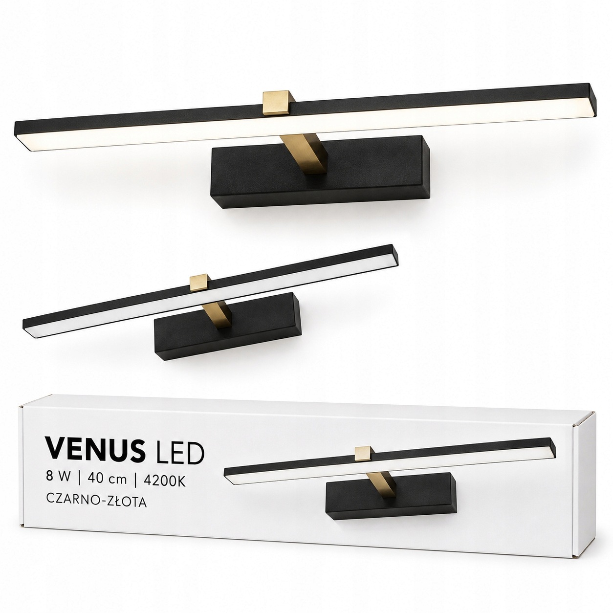 Černo-zlatá lampa Venus Led 8W 40 cm nad obraz 4200K IP44 580lm nástěnná
