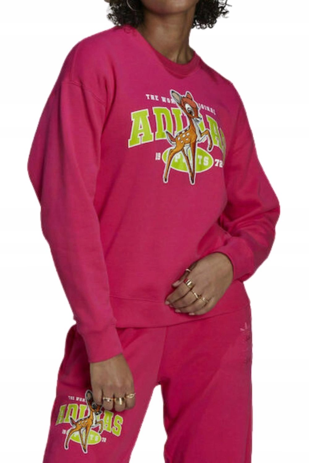 Mikina Adidas Disney Bambi růžová oversize s logem a módní výšivkou vel. 34 Xs