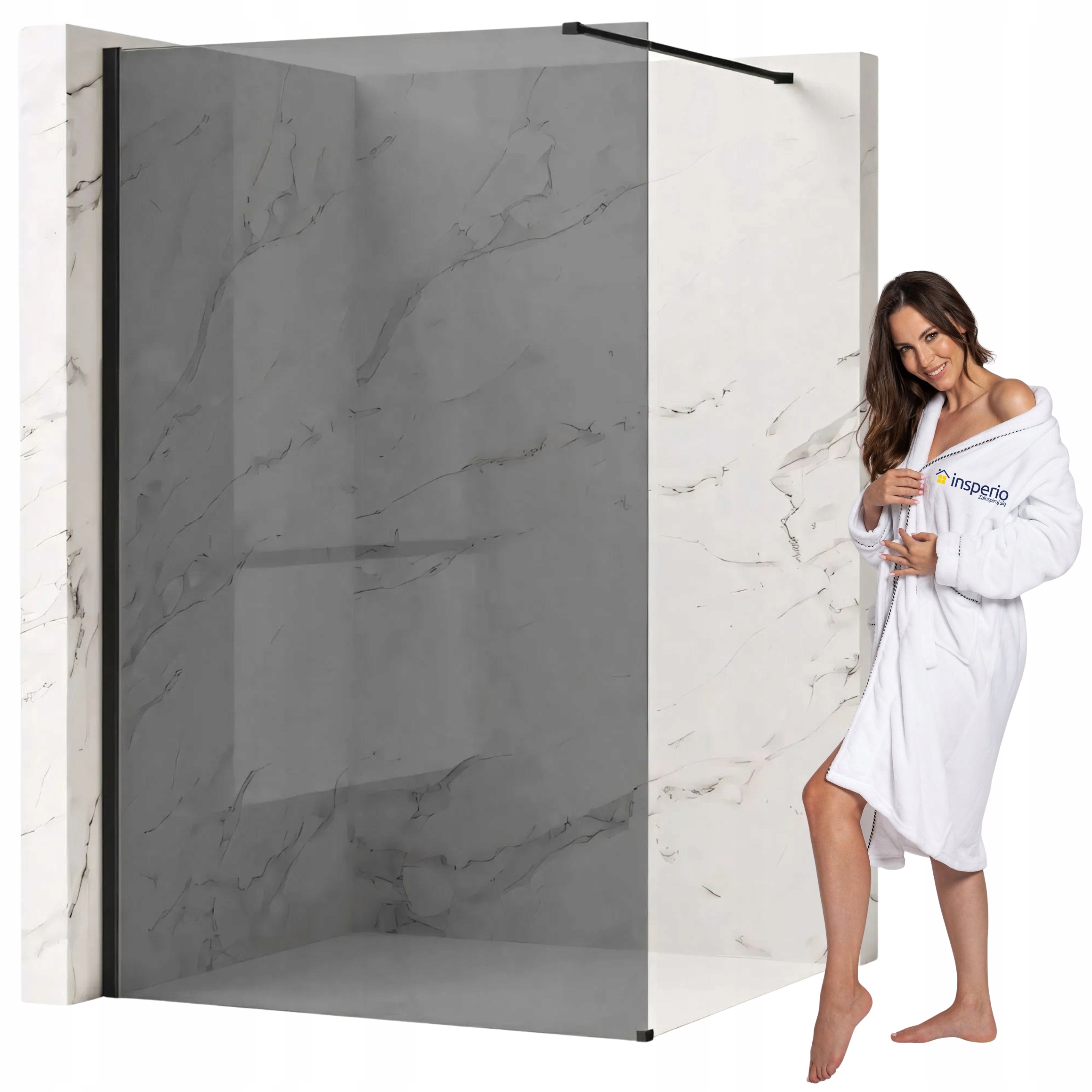 Ścianka Prysznicowa Walk-in Rea Flexi Czarna 80 cm Szkło Szare 8mm