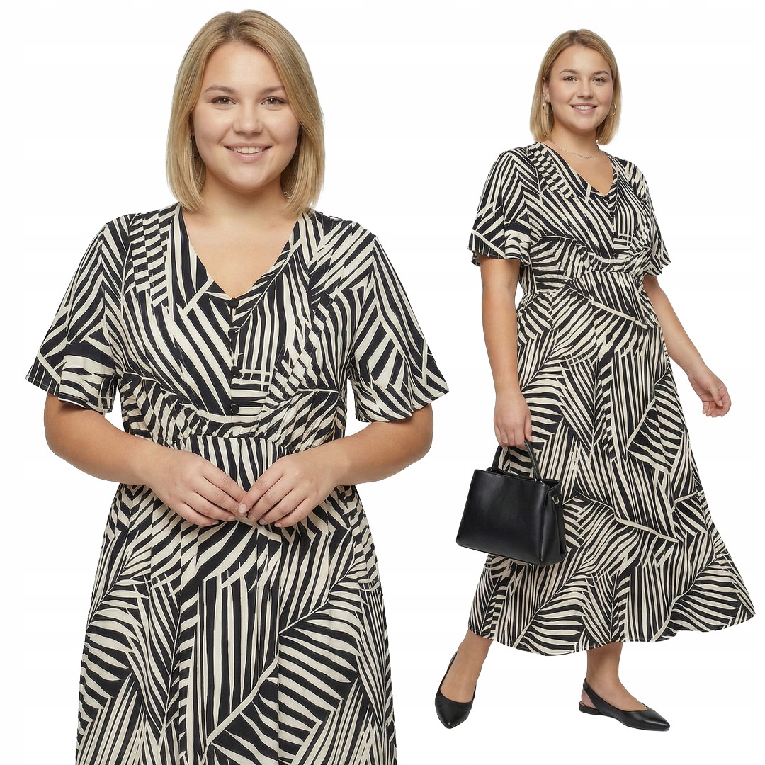 Černá šaty s béžovými listy a velikostí, velikost 52