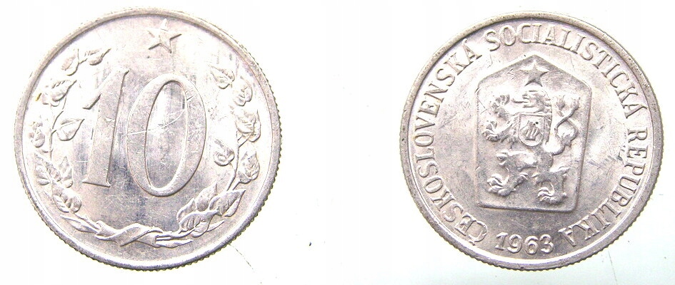 9722. CZECHOSŁOWACJA,10 HALERZY, 1963 B. ŁADNA