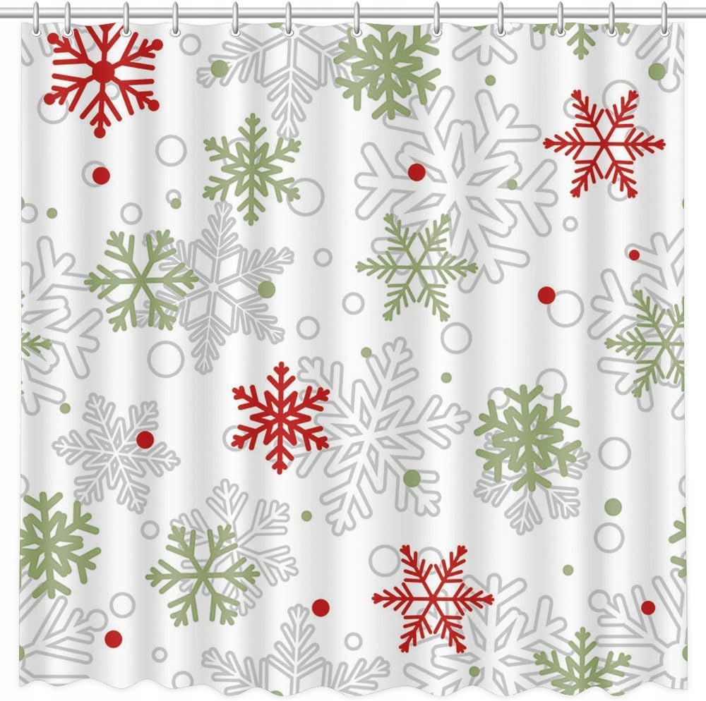 Vánoční Závěs Do Sprchy Zimní Sněhové Vločky Zelená Červená 183x183