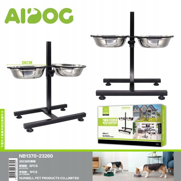 Levně Dvojitá miska pro psy 26 cm s regulací výšky