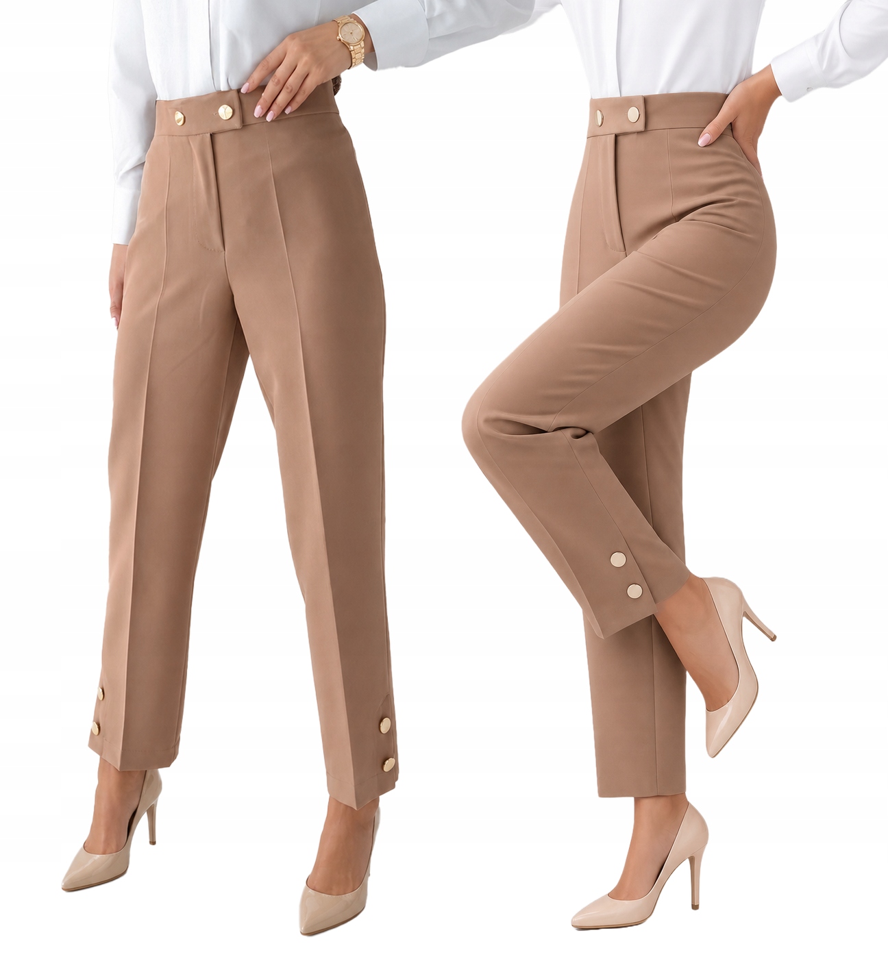 Dámské kalhoty elegantní 7/8 Sigma jednoduché tmavě béžové 46
