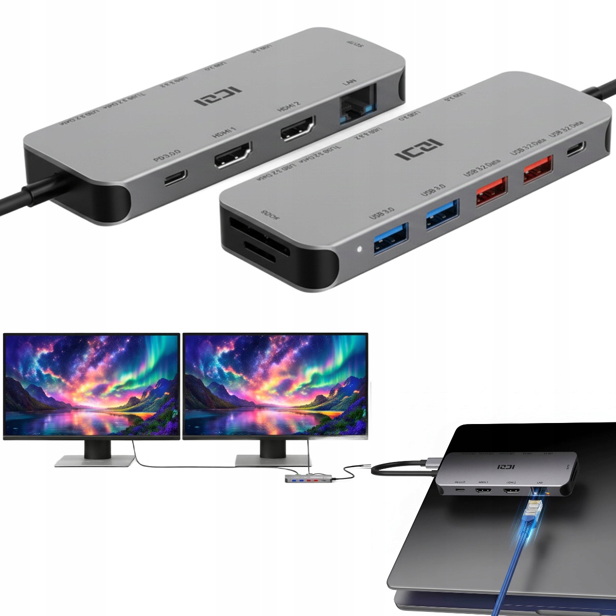 Usb 3.0 Dokovací Stanice Hdmi Lan Audio Displayport Univerzální Hub 9v1