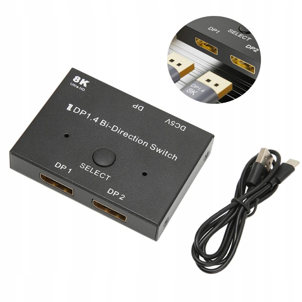 Switch Displayport 2x1 Splitter 1x2 Rozdělovač Přepínač 4K