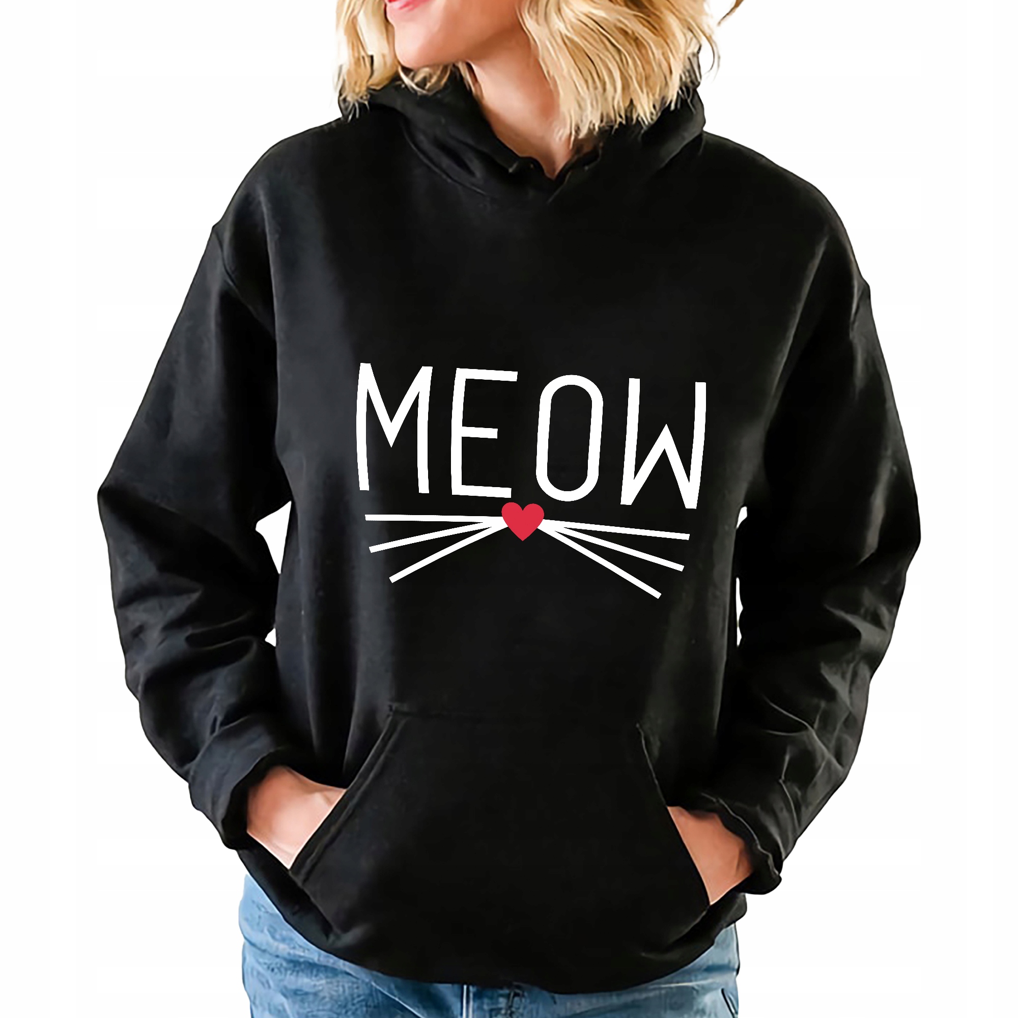 Černá mikina s kapucí Meow Dámské Krásné vzory, velikost M