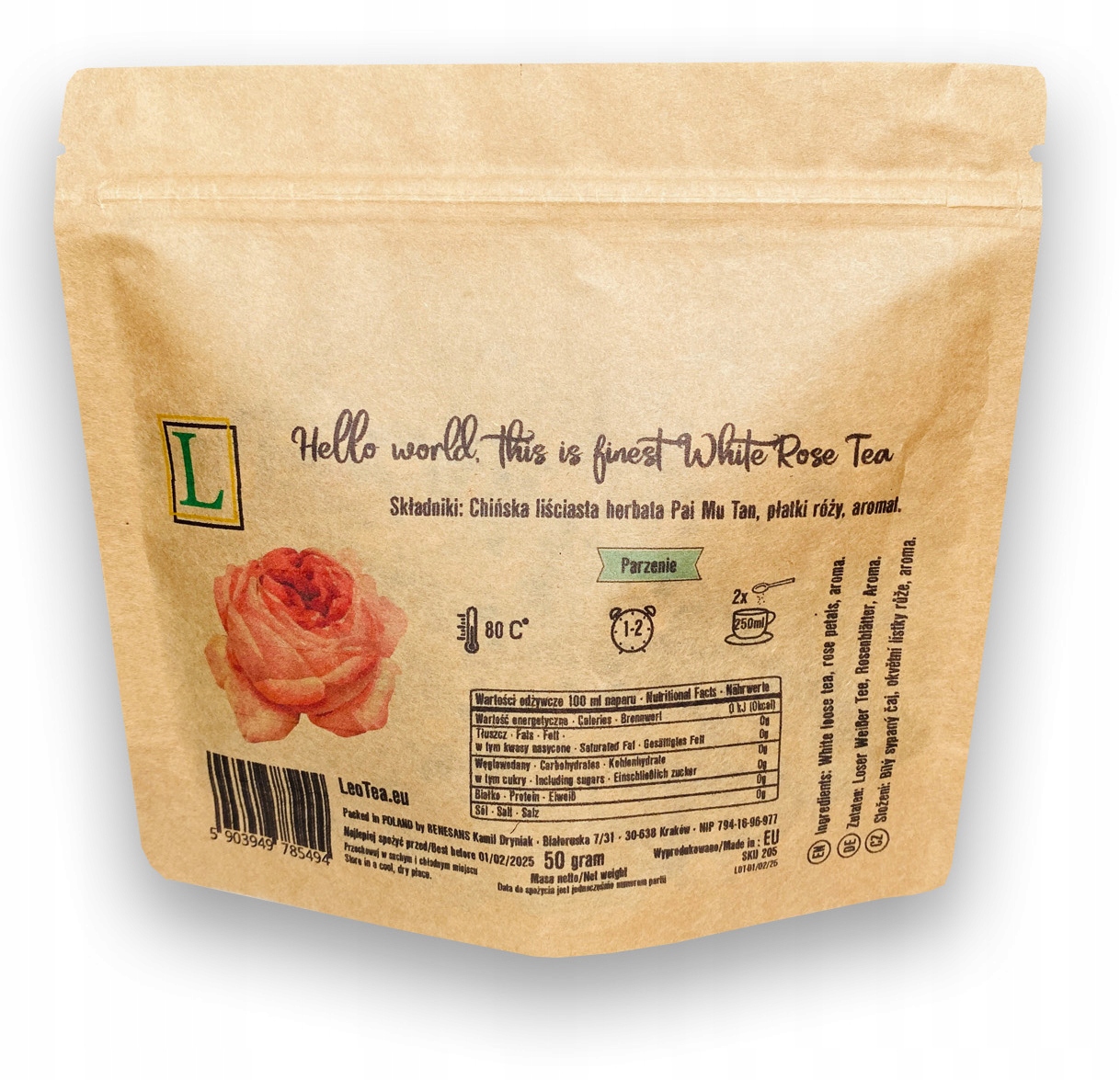 Herbata BIAŁA liściasta z dodatkami RÓŻY White Rose pyszna duże liście PAI Forma liściasta