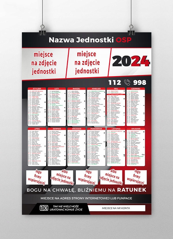 KALENDARZ STRAŻACKI A3 wersja 5 - 50 szt OSP STRAŻ Marka inny