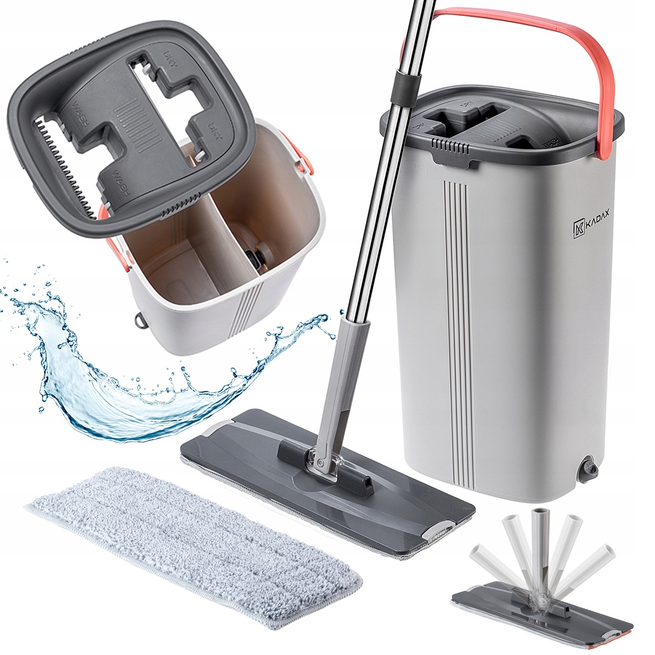 Plochý Mop Se Ždímačem Dvoukomorový Kbelík 6 L S Oddělovačem Vody 2 Náplně