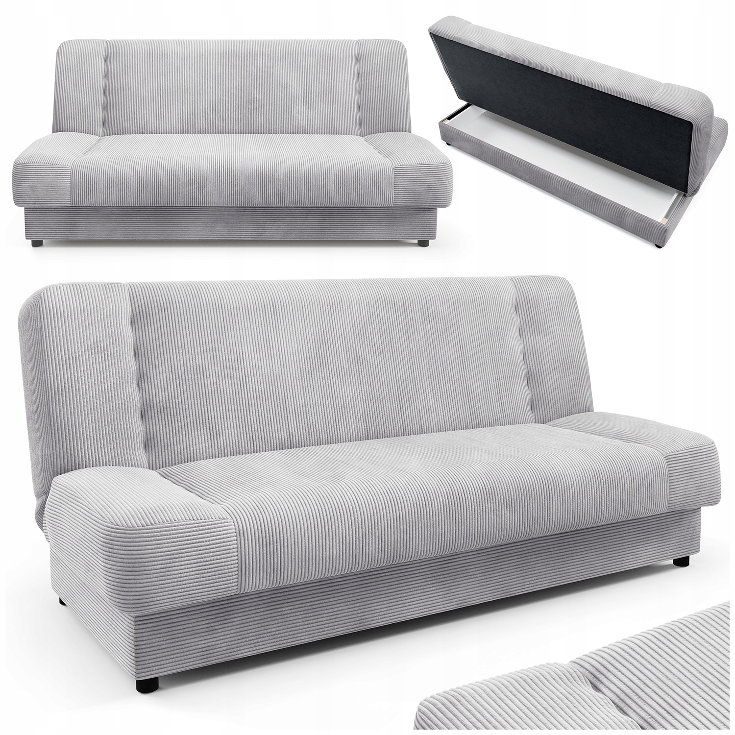 Rozkládací pohovka s funkcí spaní, dvoumístná, šedá, Piano