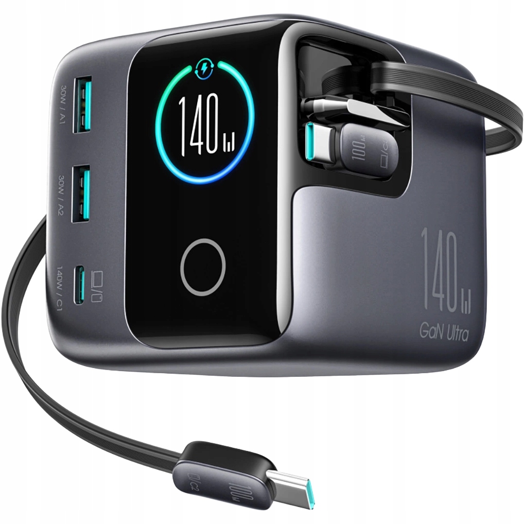 Nabíjacia stanica Joyroom s LCD displejom 140 W, Usb-c Usb-a, výkonná GaN Pd
