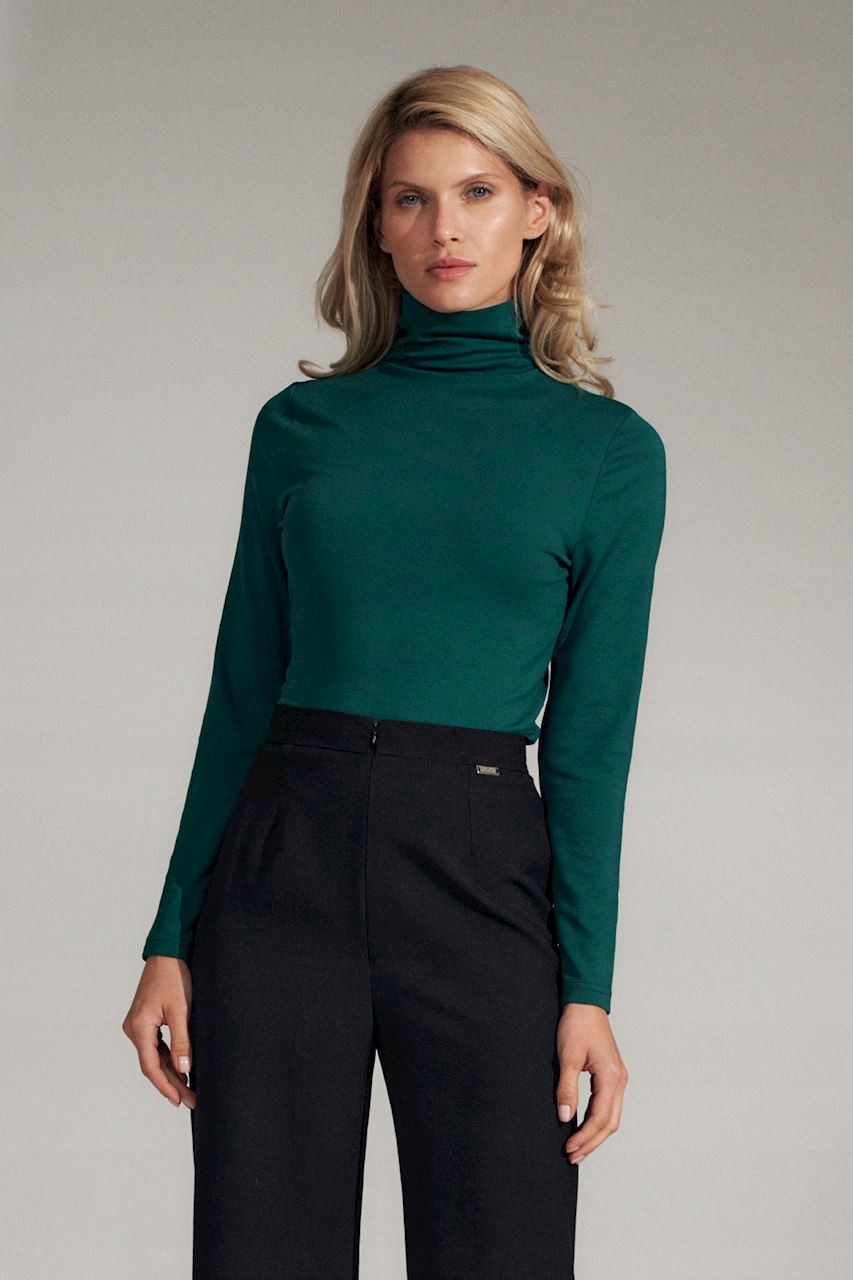 

Dopasowana Bluzka z Golfem Casual Proste Rękawy XL