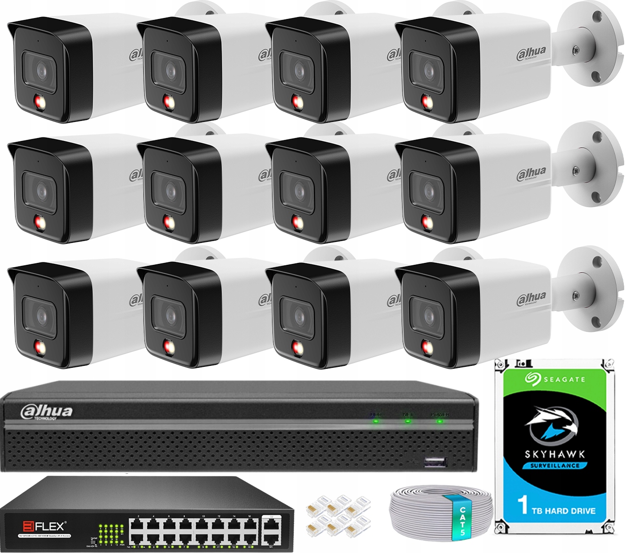 Sada na monitorovanie Dahua 12 kamier 6MPx Deň/Noc Farba Vonkajšia detekcia