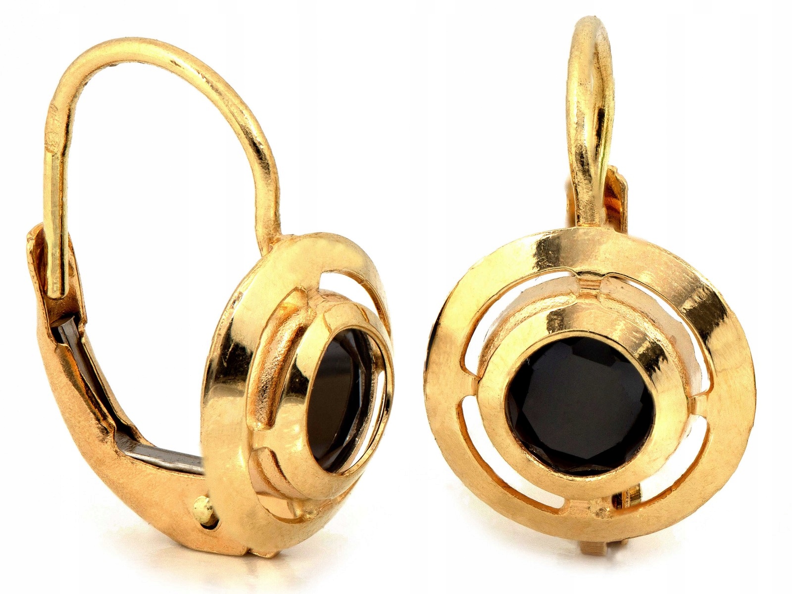 Anglické zlaté 585 14kt náušnice s černým onyxem ve zlaté vazbě 2.24 g