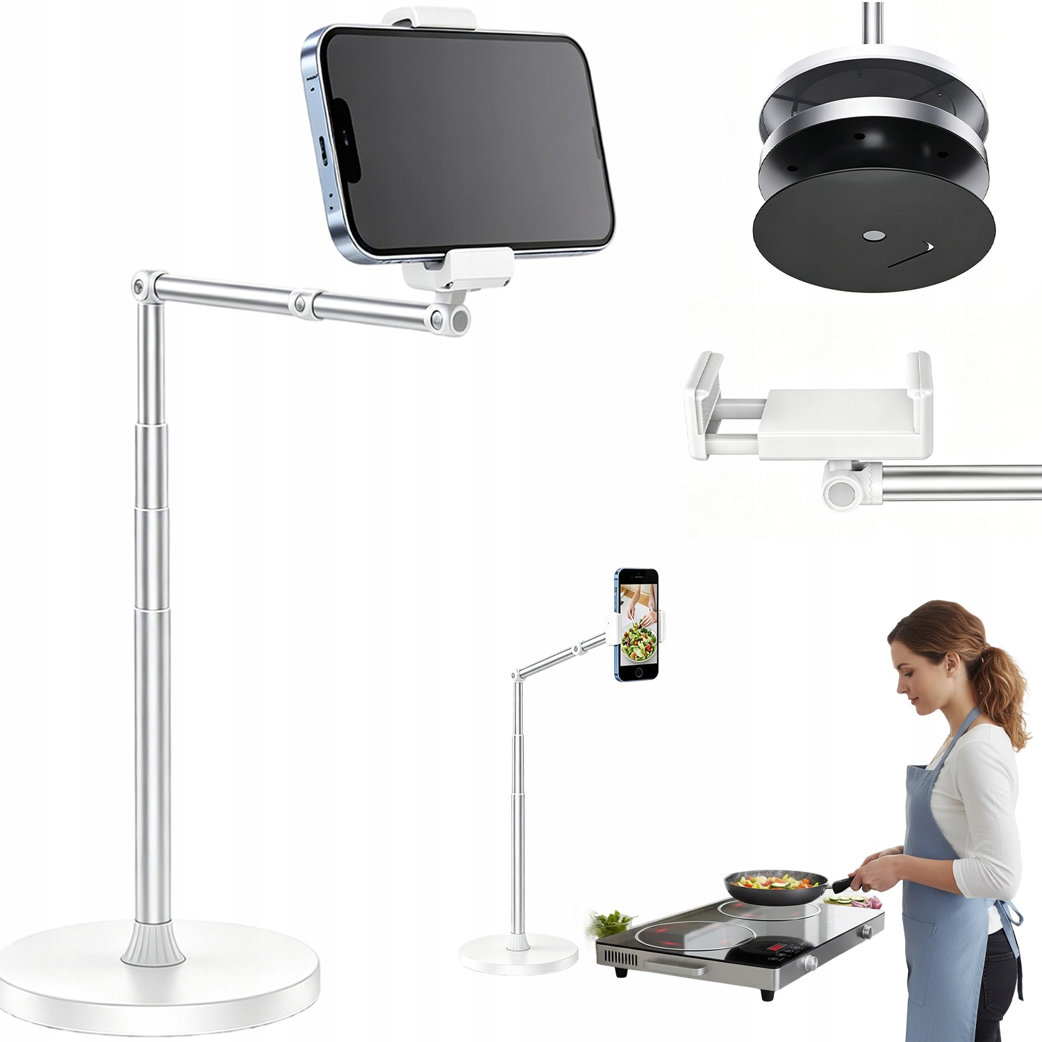Nastavitelný Podlahový Držák Pro Smartphone, Tablet 360 Stupňů, Bílý
