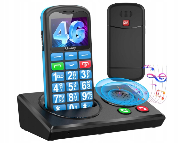 Telefon komórkowy uleway 4G dla seniorów z głośnikiem stacja ładująca