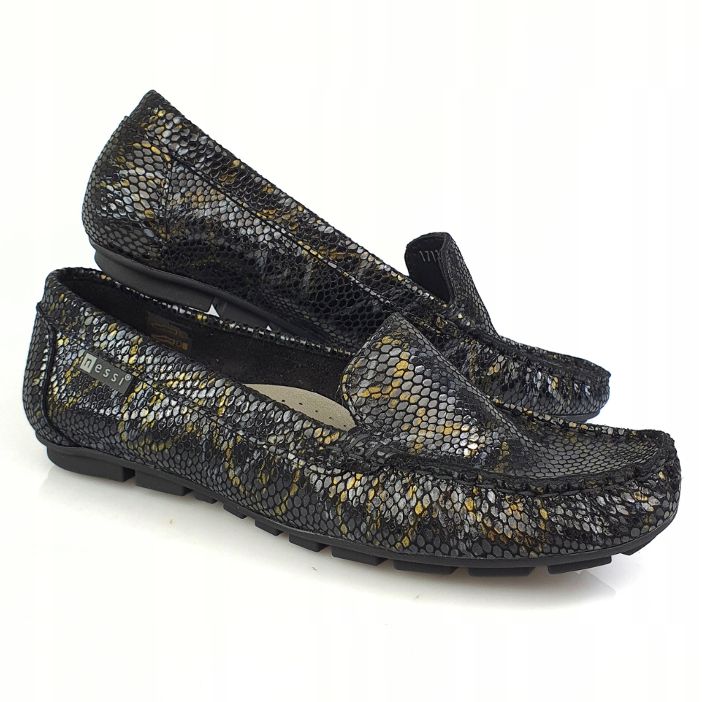 Nessi 17130 mokasyny czarne wzór wąż skóra r. 37 Rozmiar 37
