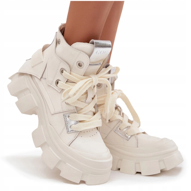 Sportovní Dámské Kotníkové Boty Z Přírodní Šněrovací Kůže Goe SS2N4055 Bílé 37