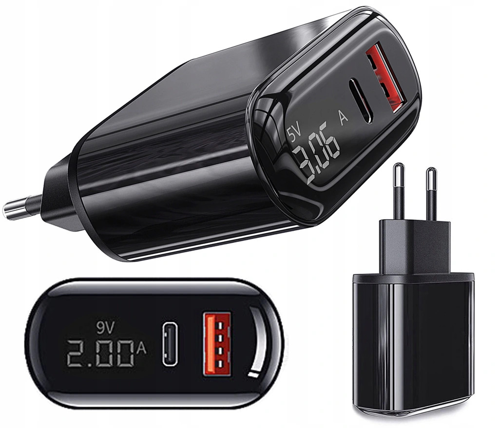 

Szybka ładowarka zasilacz 2xUSB 18W QC3.0+ PD3 Led