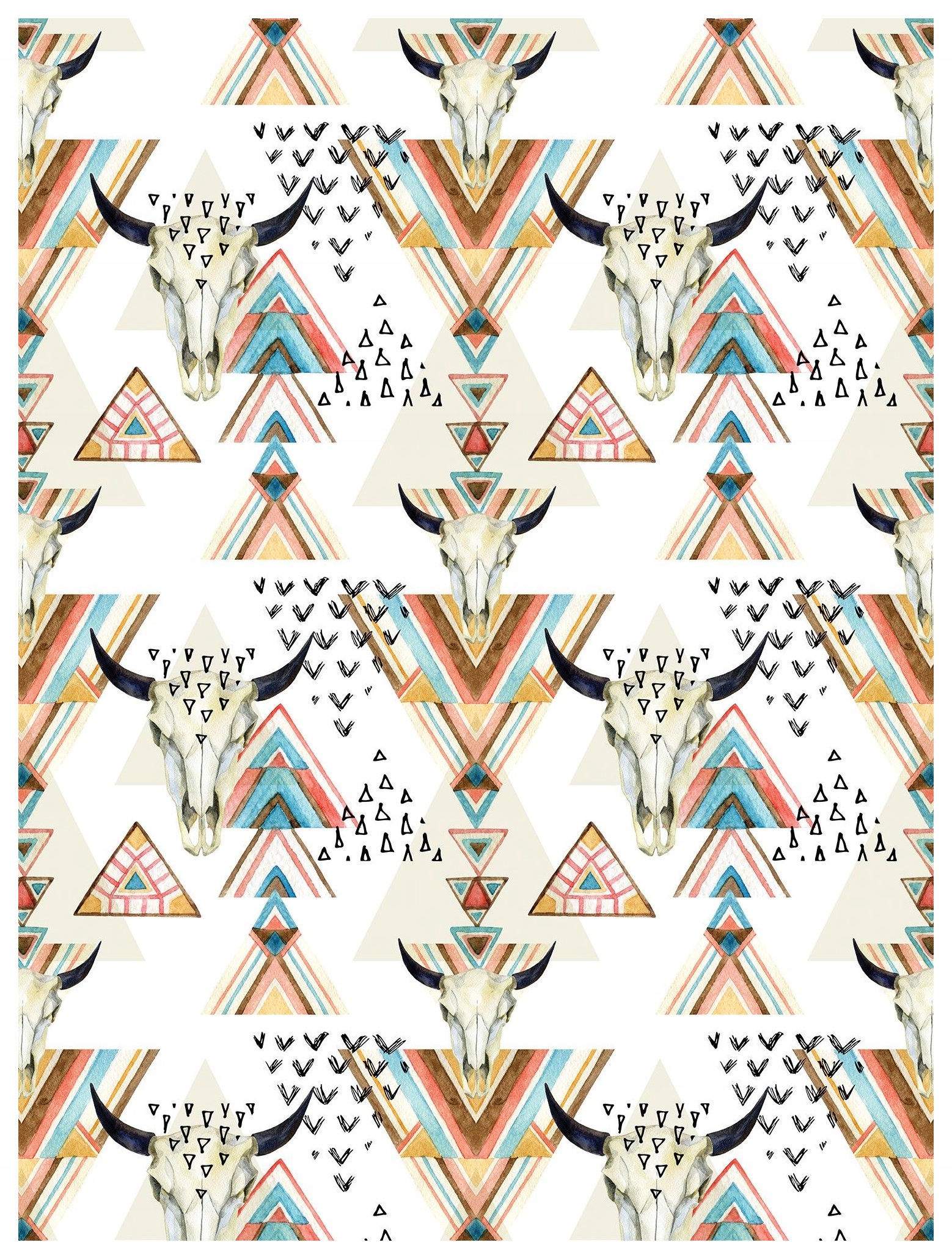 Tapeta Abstraktní lebky Býků Akvarely Geometrie Pastelové 206x275+lepidlo