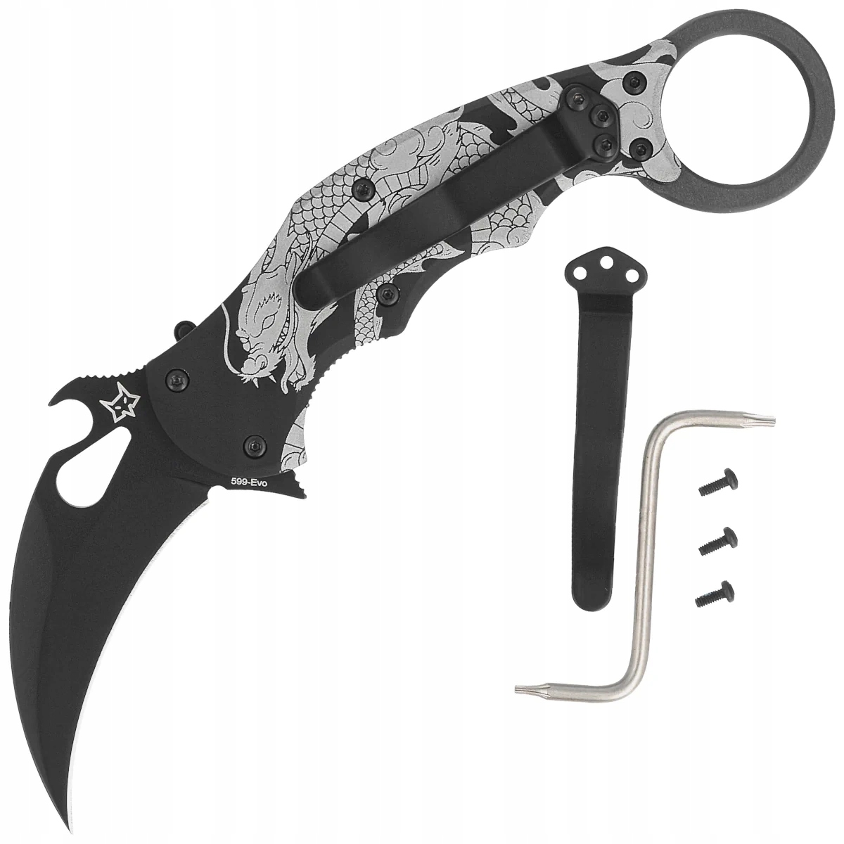 Skládací Nůž Fox The Spirit Karambit z černého hliníku, černý N690Co