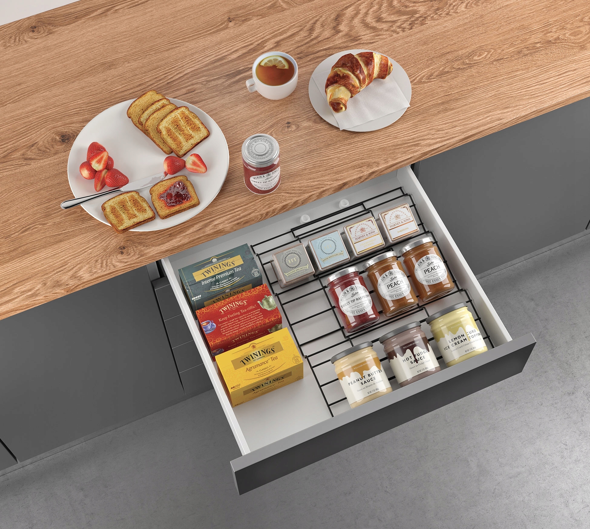 MARKOWY ORGANIZER REGULOWANY DO SZUFLADY NA PRZYPRAWY HERBATĘ WKŁAD SWISS Głębokość produktu 42 cm