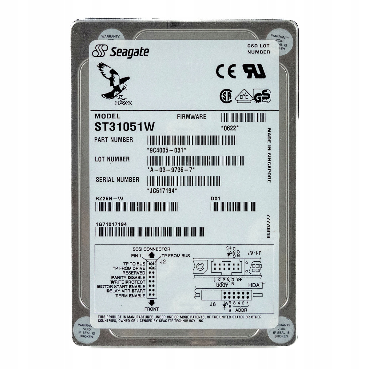 Seagate Hawk 2XL 1GB 5.4K Fast Scsi 3.5'' ST31051W