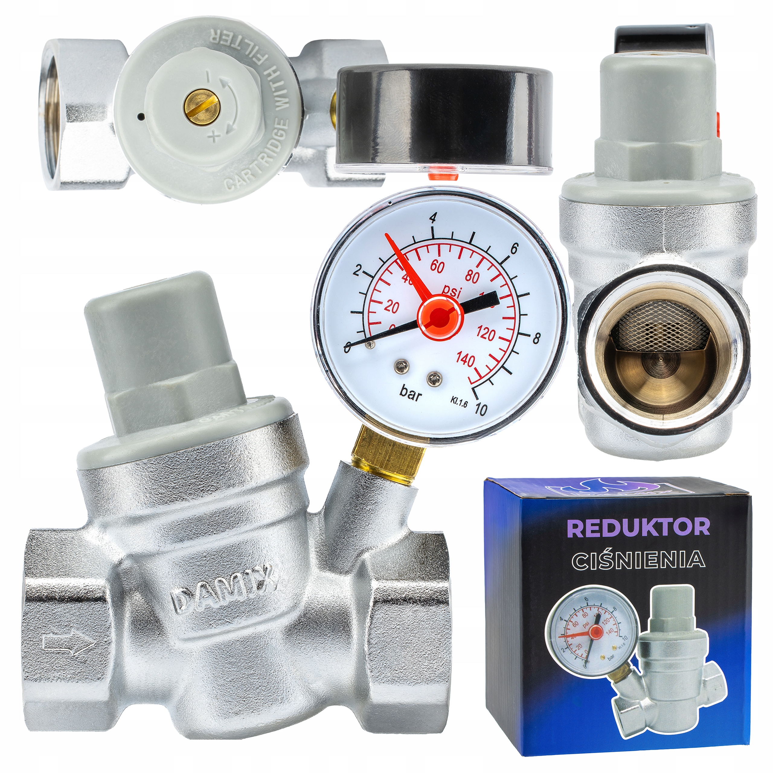 Reduktor Ciśnienia Wody Z Manometrem 1'' DN25 Regulator 1,5-6,5 Bar Damix