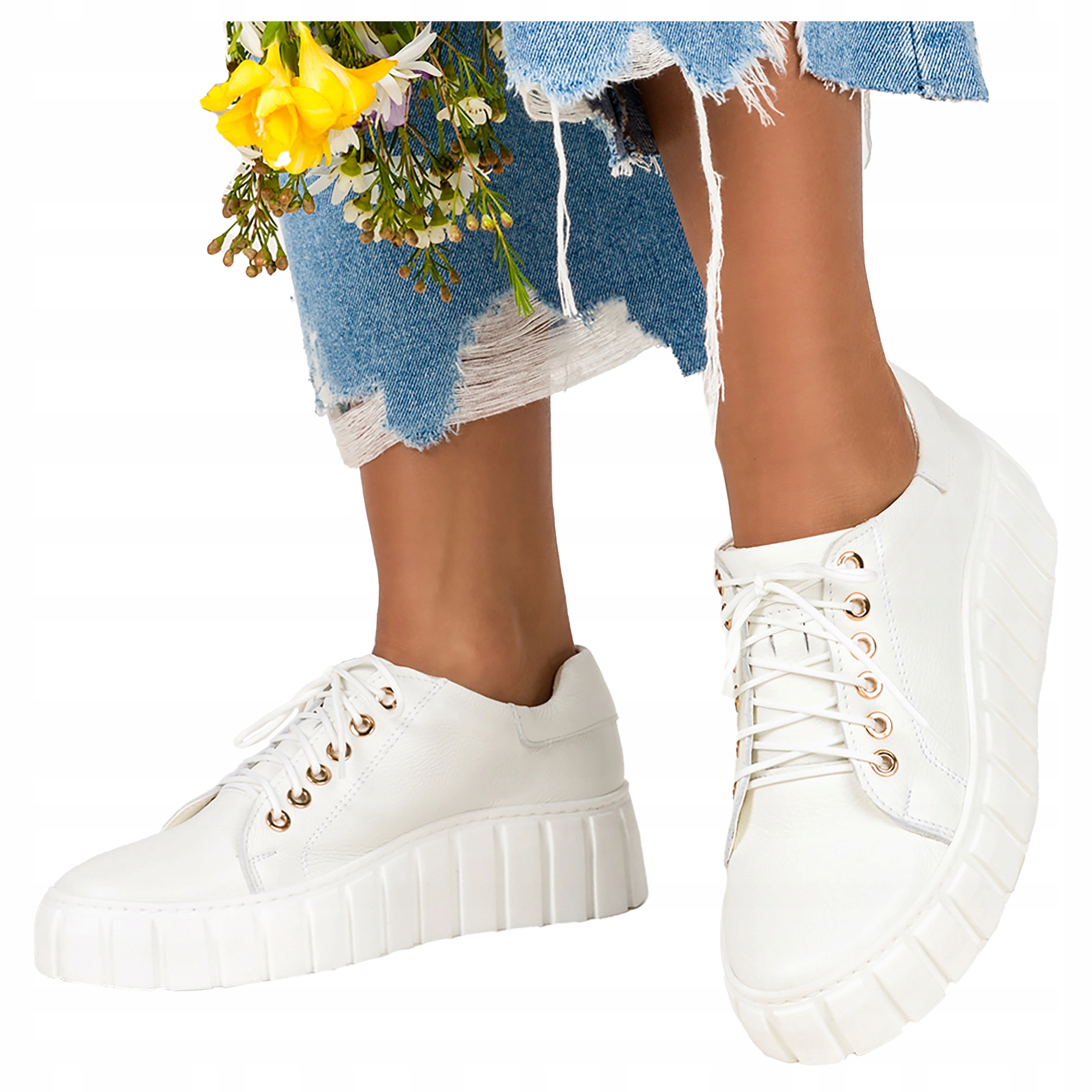 Bílé Creepersy Tenisky Sportovní obuv Šněrovací Polský Výrobek vel 41