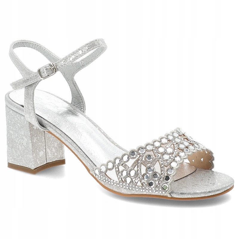 Dámské sandály S.barski SR61-0103 Elegantní Na Sloupku Zirkony Stříbrné