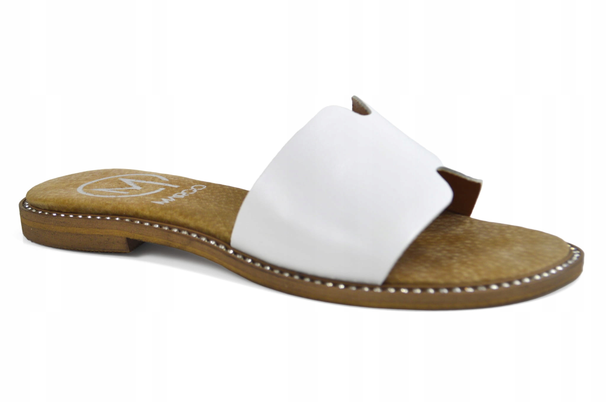 Białe klapki skórzane z ozdobnym spodem - 39, Biały