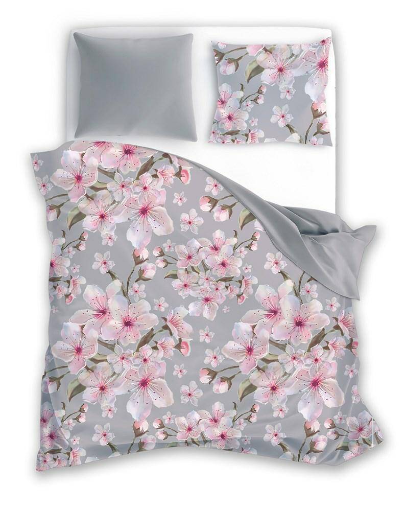 Šedá Posteľná Bielizeň Kvety Čerešne Cherry Blossom 200x220
