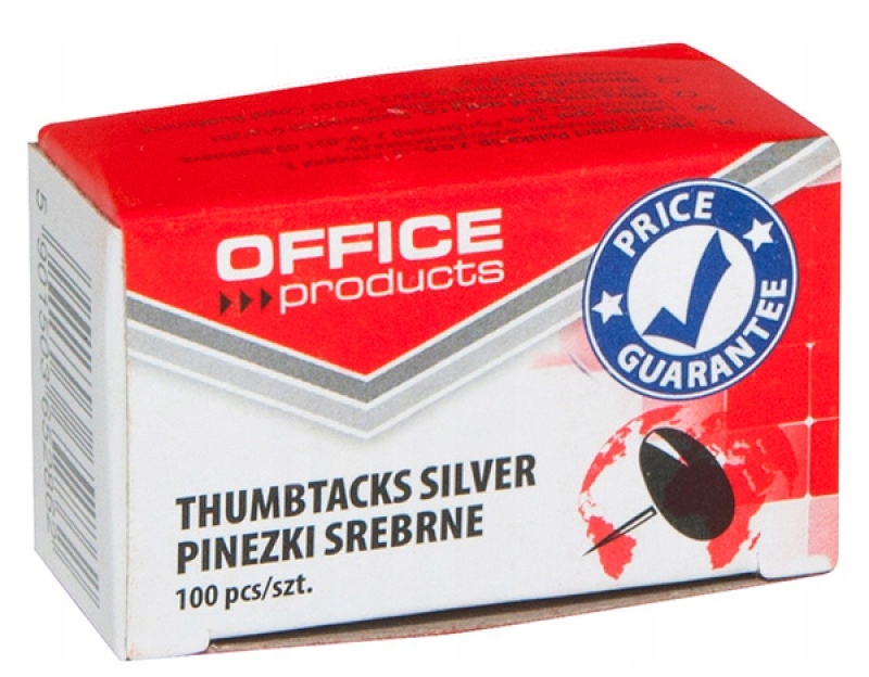 

Pinezki Klasyczne Office Products, 100SZT.SREBRNE