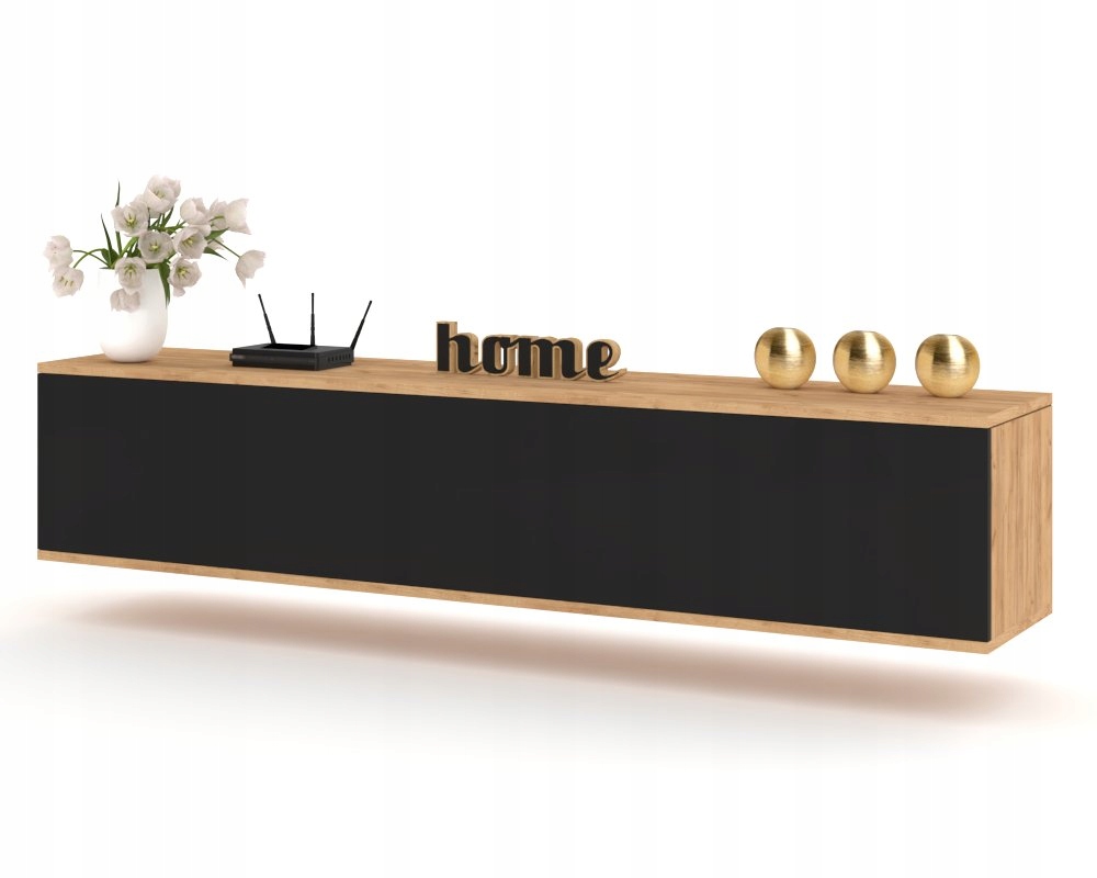 Závěsná Rtv skříňka Horizontální komoda do obývacího pokoje Simply Craft Černá 180