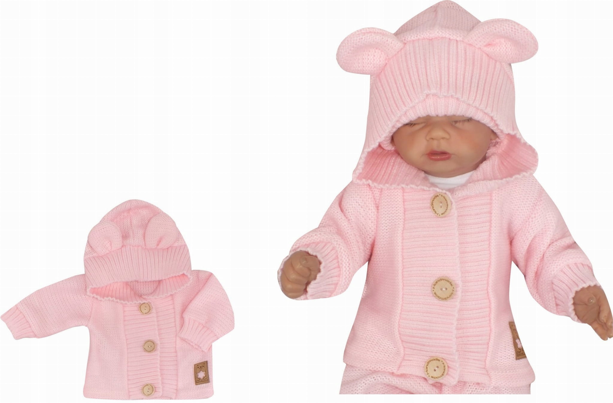 

Włóczkowa bluza niemowlęca z kapturem różowa 62