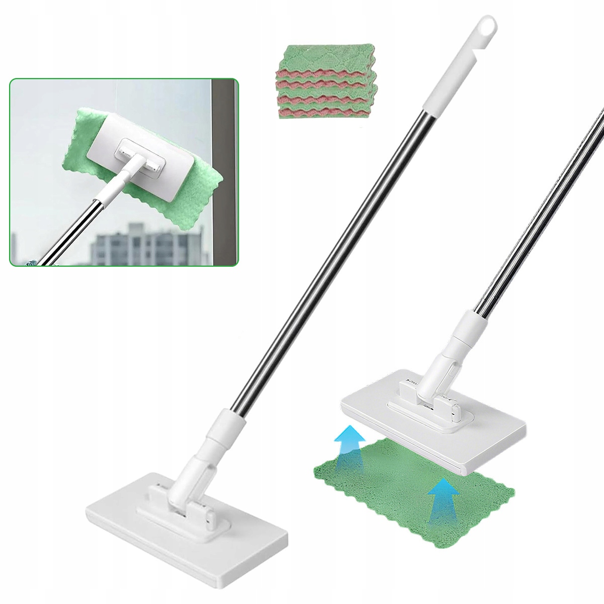 Levně Mop Na Podlahy Plochý S Tyčí Na Úklid 100 cm 4x Vložky