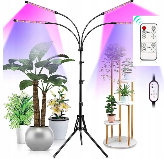 Levně Led Lampa Pro Růst Rostlin 4 Hlavy Časovač Dálkové Ovládání Usb Led Grow 40-150 CM