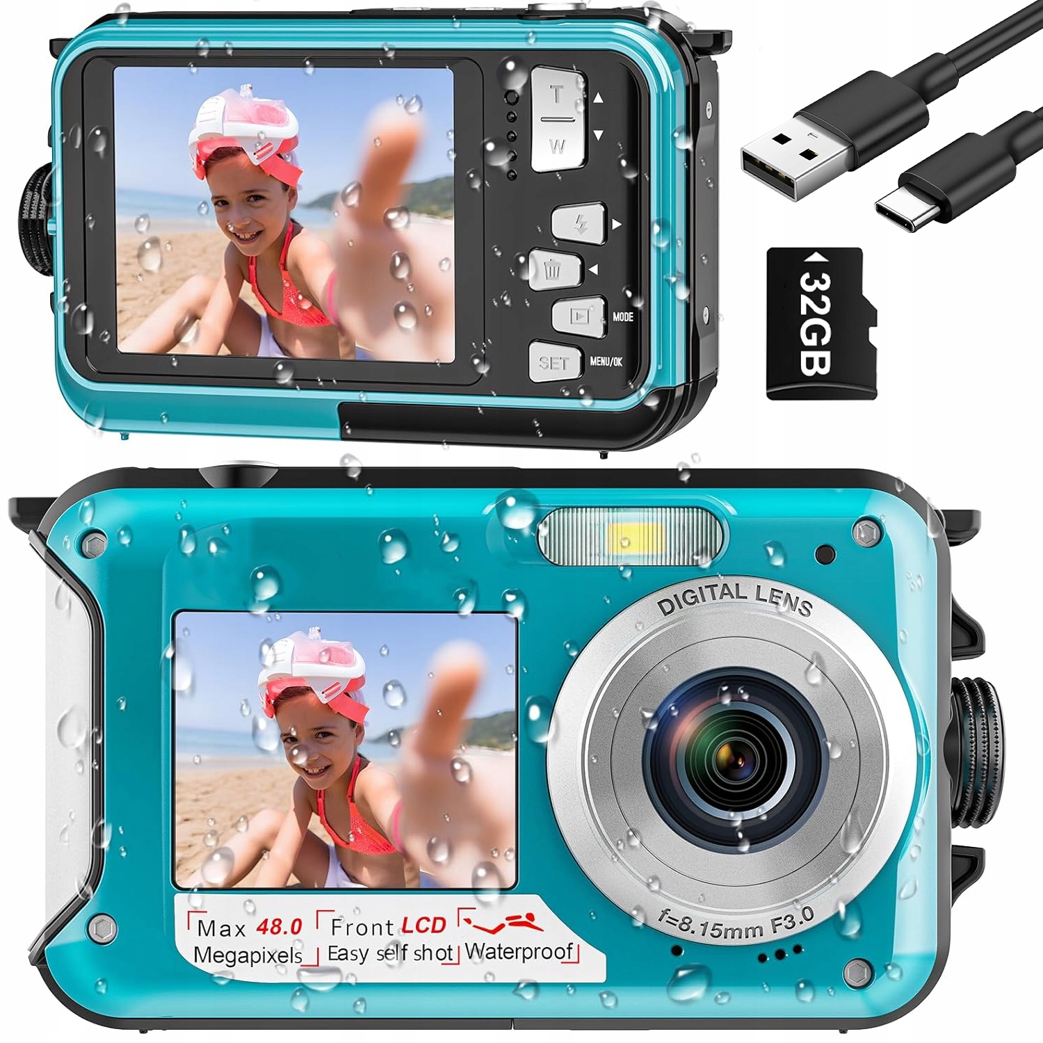 Vodotěsný Digitální Podvodní Fotoaparát Autofokus 48MP Hd 2.7K 16X Z 1XAKU