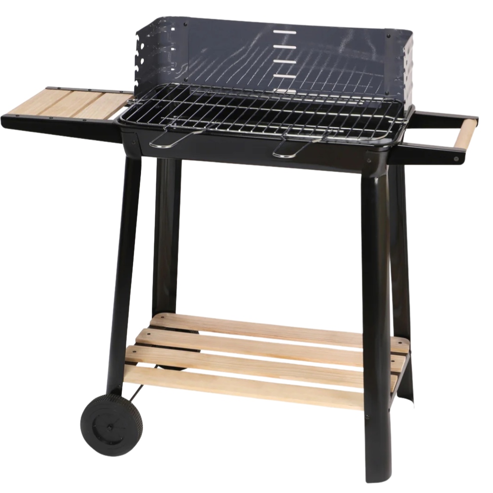 Grill Węglowy Rosario 49 X 28 CM Z Kółkami Rączką Półką Boczną Ogrodowy