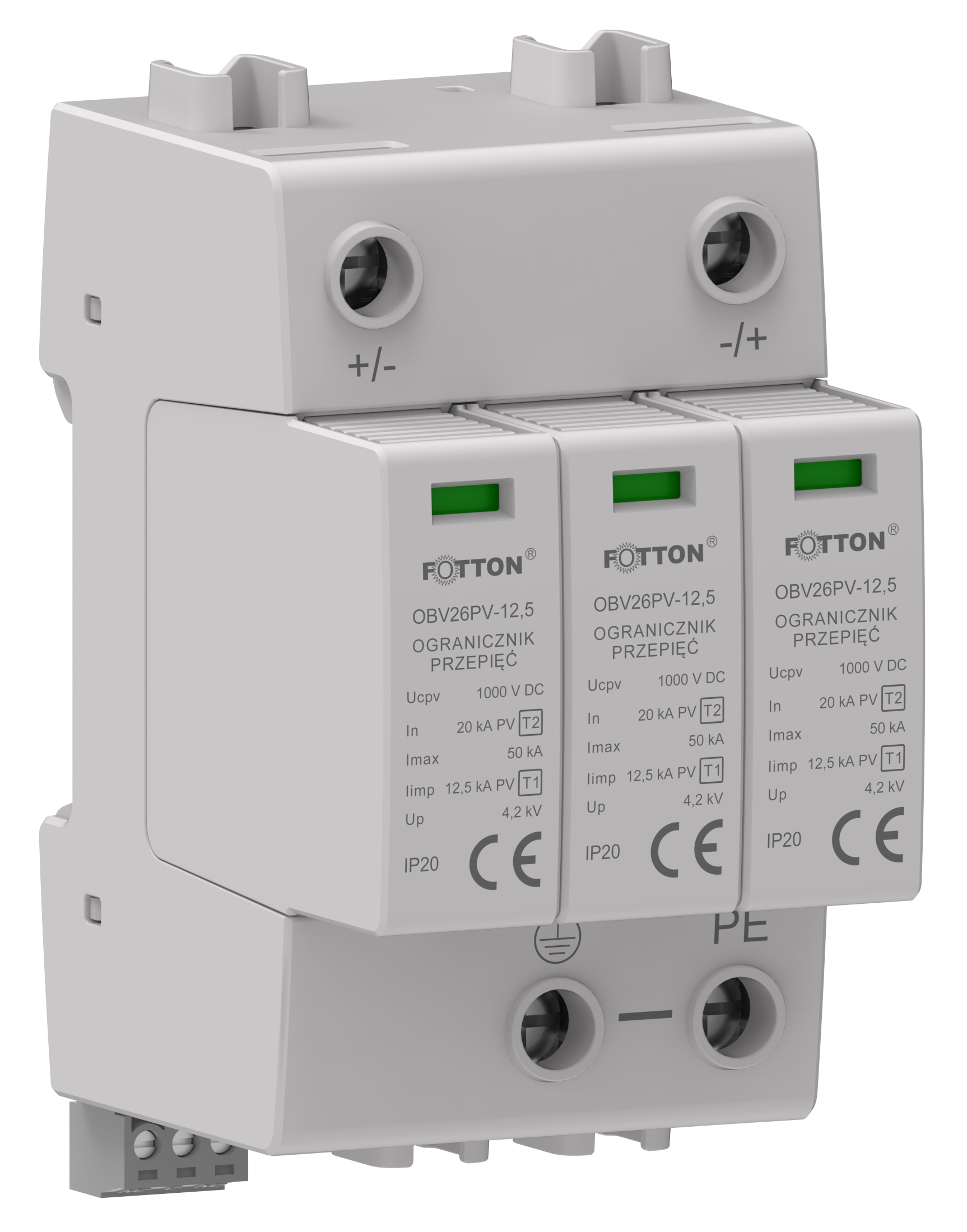 Omezovač přepětí Fotton OBV26PVG-12,5-I,II B+c 1000V DC jiskrový