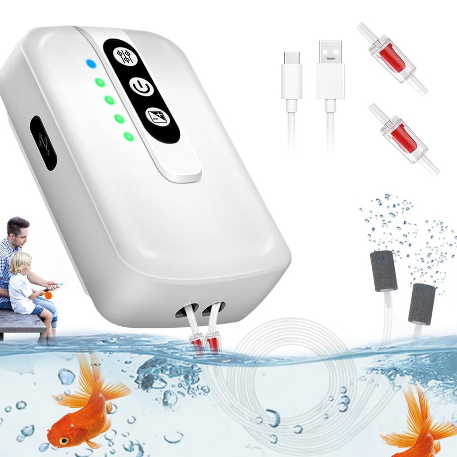 Provzdušňovač Do Akvária, Regulace Průtoku Bez Ventilu, 2 Otvory 3V 440 L/h