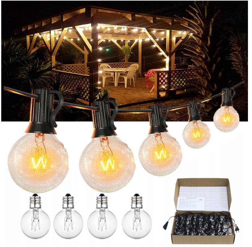 GIRLANDA ŚWIETLNA 50 ZEWNĘTRZNA DUŻA GRATISY 15m Lampki Ogrodowe Światełka