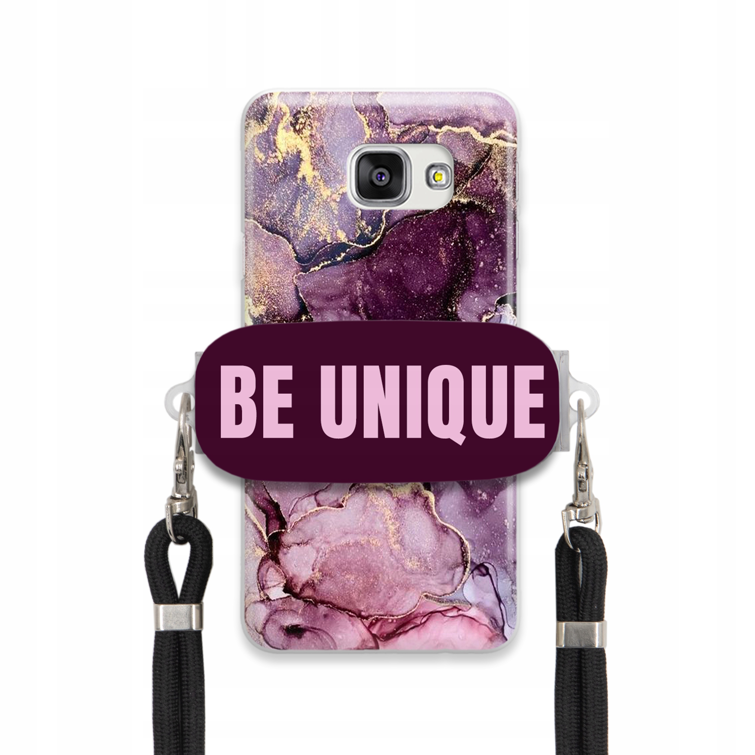 Puzdro pre Samsung A7 2016 držiak na šnúrku Čierna Fialová Mramor Be Unique