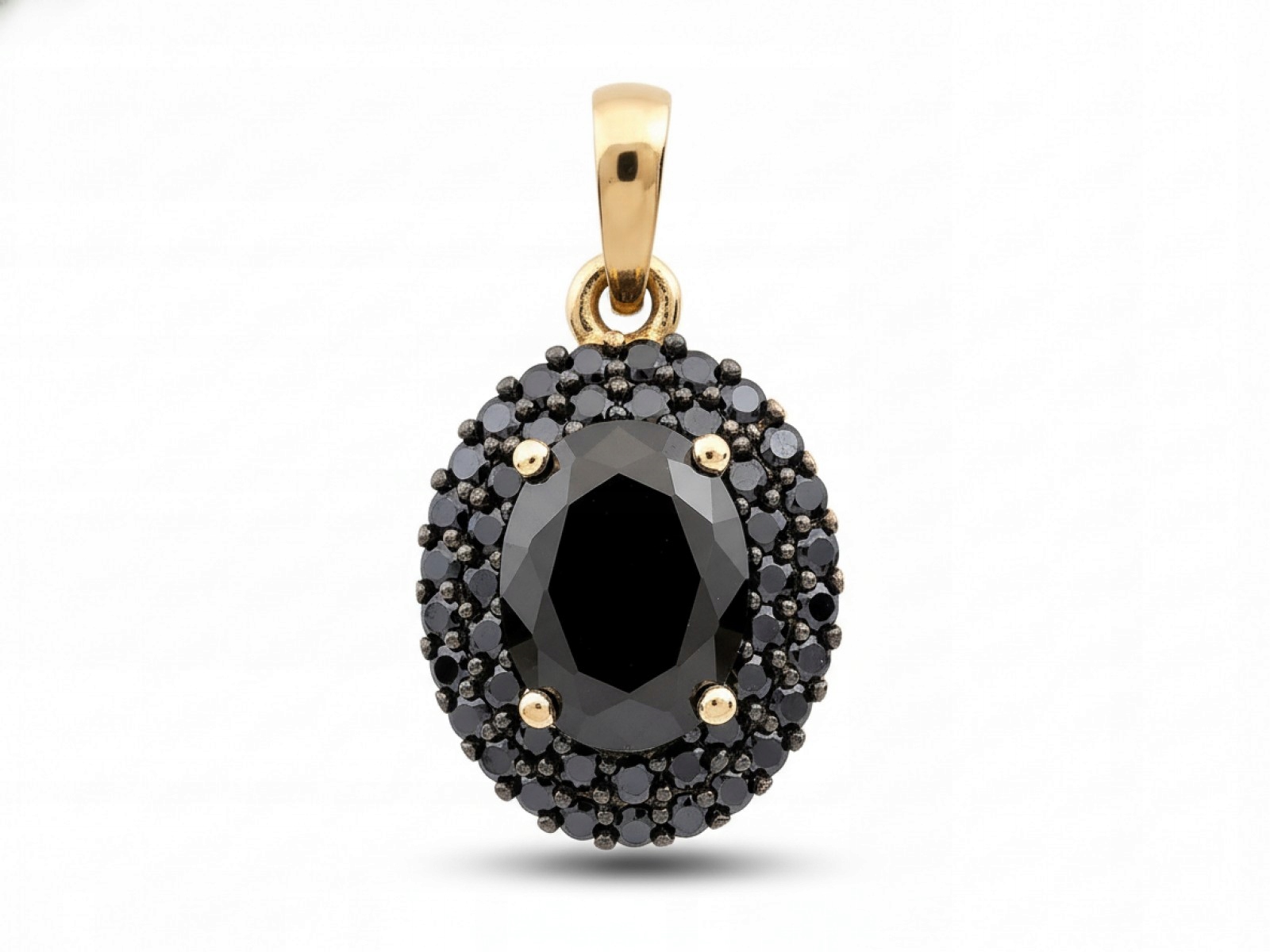 Přívěsek zlatý 585 oválný s černými kameny 2.15g, černé rhodiování 14k