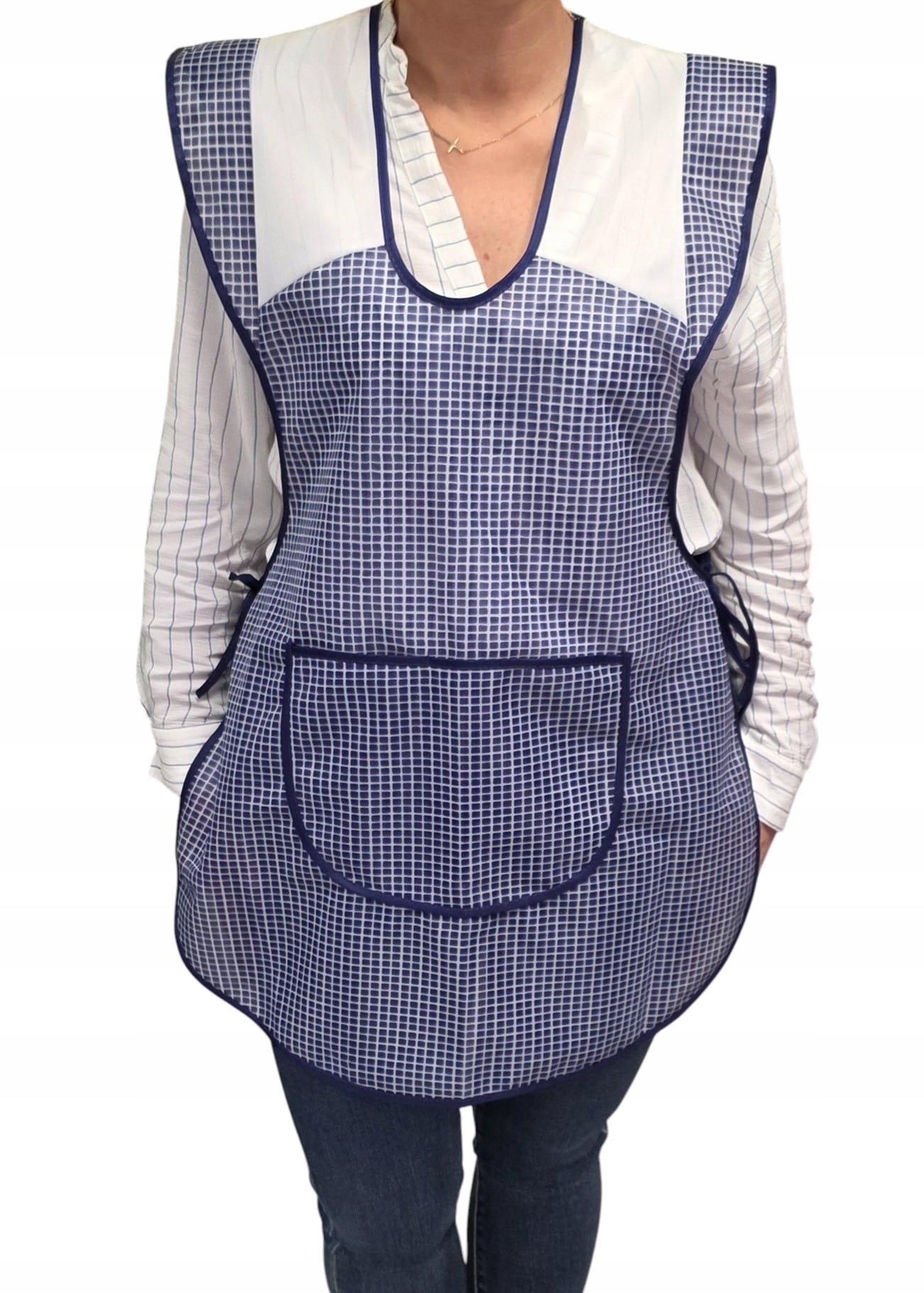 FARTUCH STYLONOWY WIĄZANY DAMSKI APRON GRANAT KRATKA