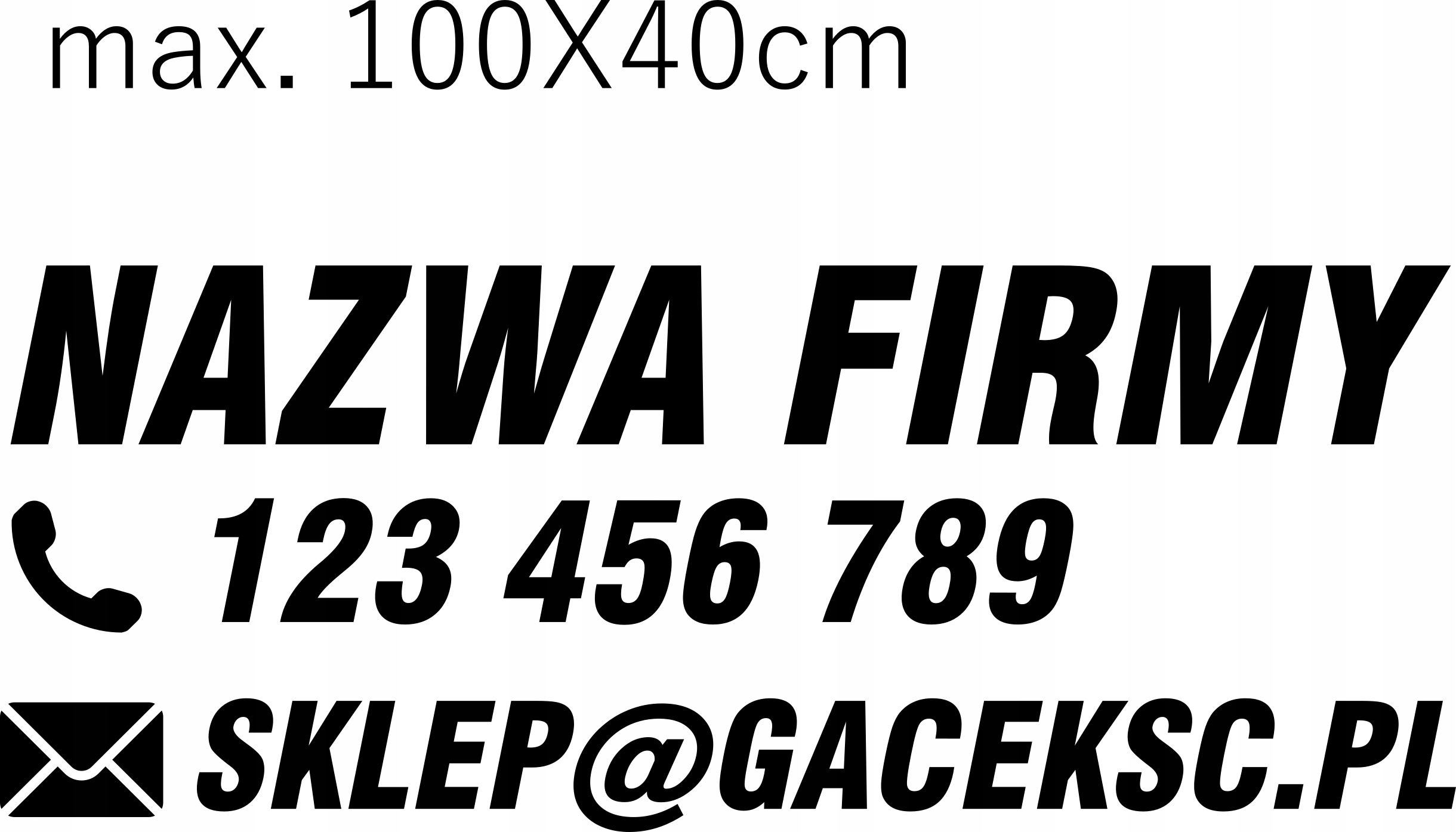 

Naklejka Napis Firmowy Telefon Email 100x40cm
