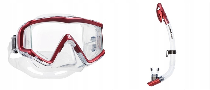 Zestaw maska Scubapro Crystal Vu & fajka Spectra Dry, Czerwony