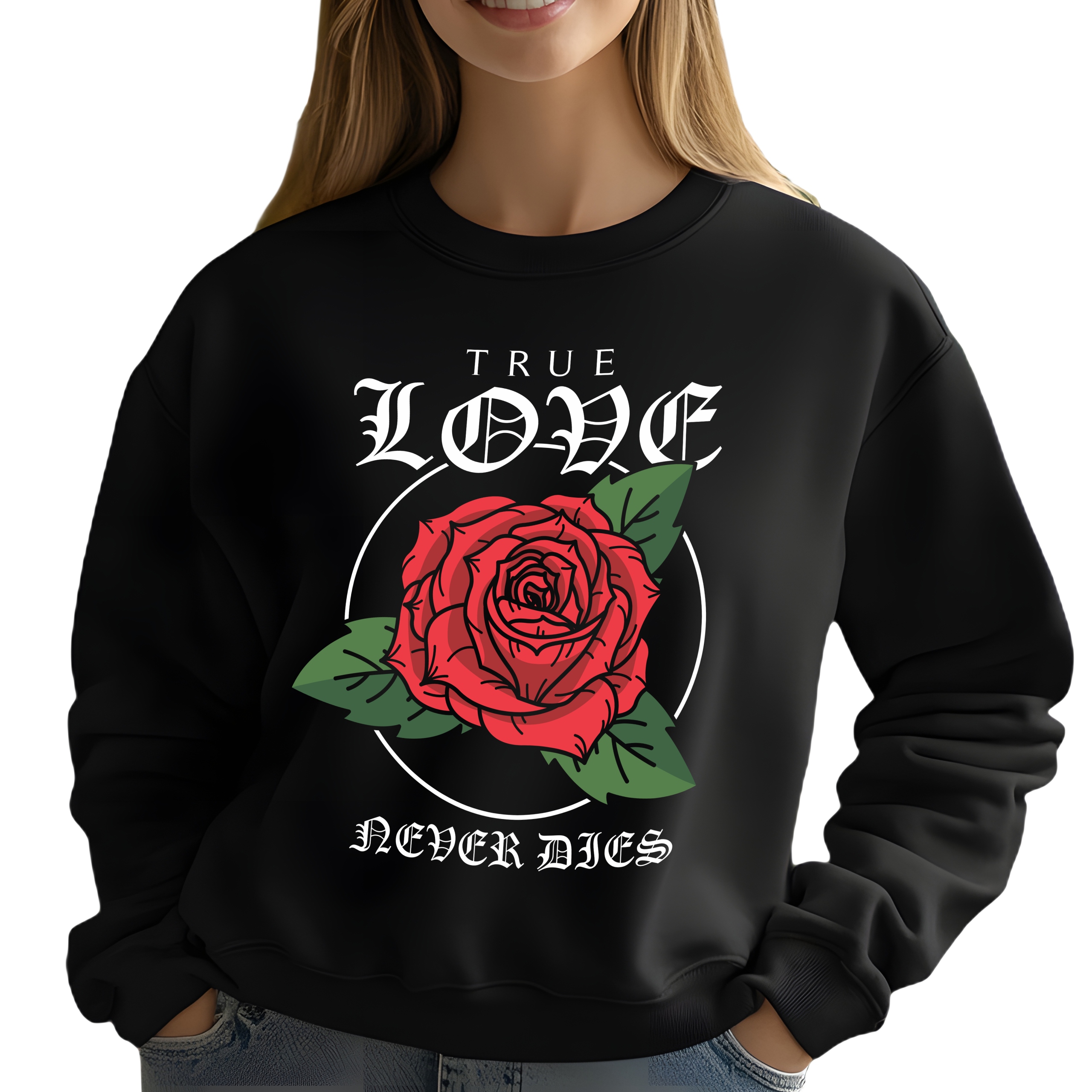 Mikina Černá True Love Dárek Módní Pohodlná Streetwear Trend Vel S